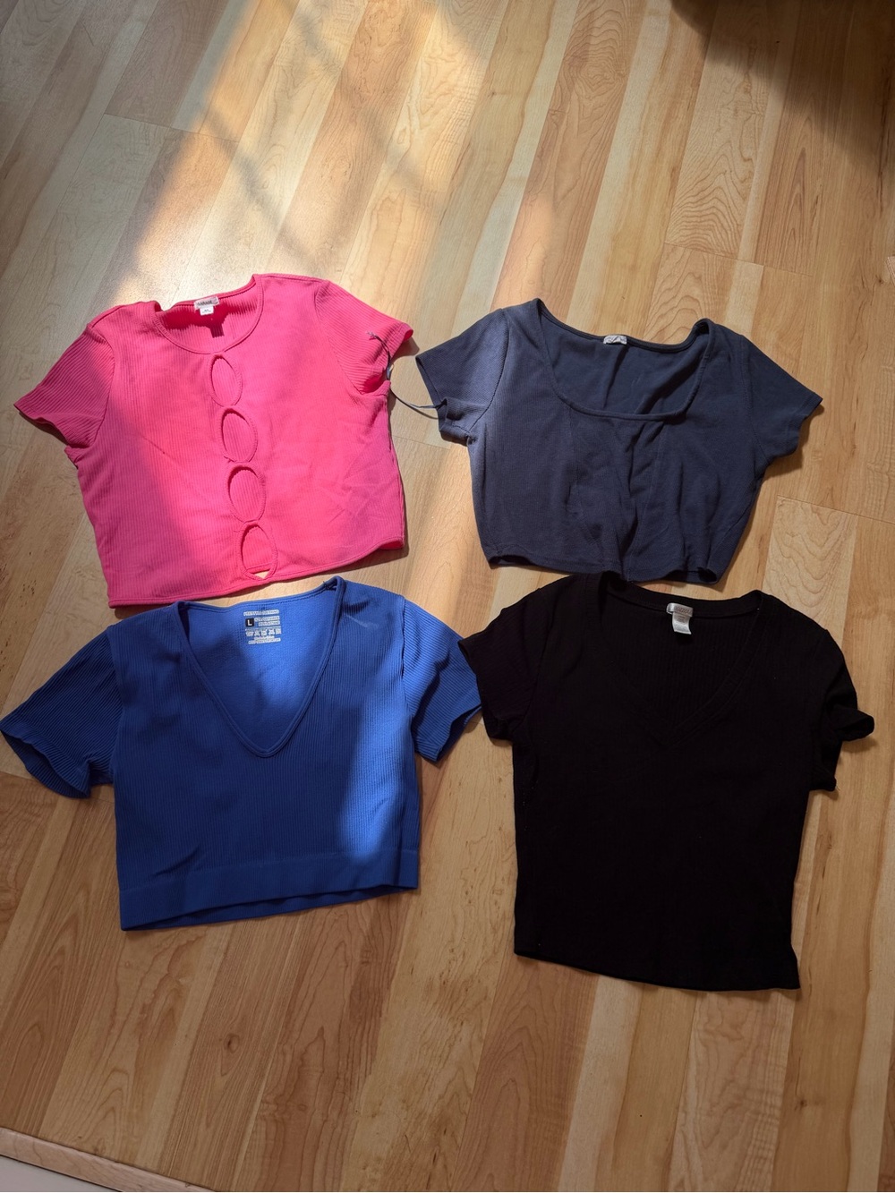 Garage Assorted Women's Ribbed Crop Tops - Pink, Navy, Blue, Black Large